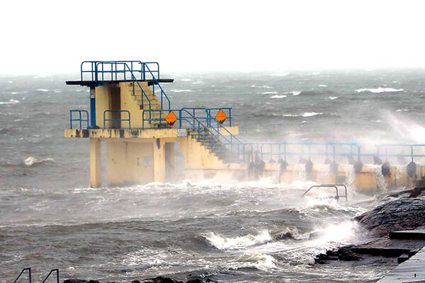 Galway Bay in bad weather from Blackrock diving tower.