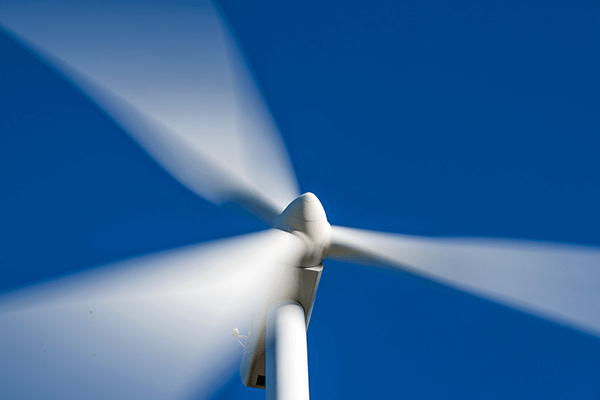 Wind turbine in motion close up.