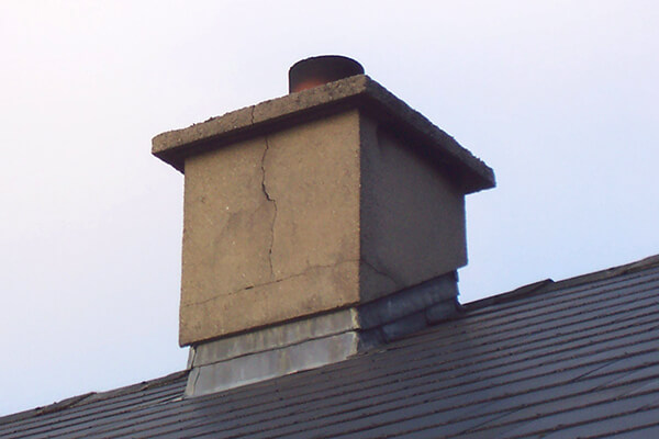 Chimney close up showing cracking after chimney fire.